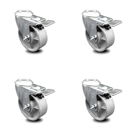 Service Caster 4 Inch Semi Steel Swivel Bolt Hole Caster Set with Total Lock Brake SCC SCC-BHTTL20S415-SSR-4
